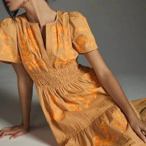 ANTHROPOLOGIE SOMERSET EMBROIDERED MAXI DRESS ORANGE